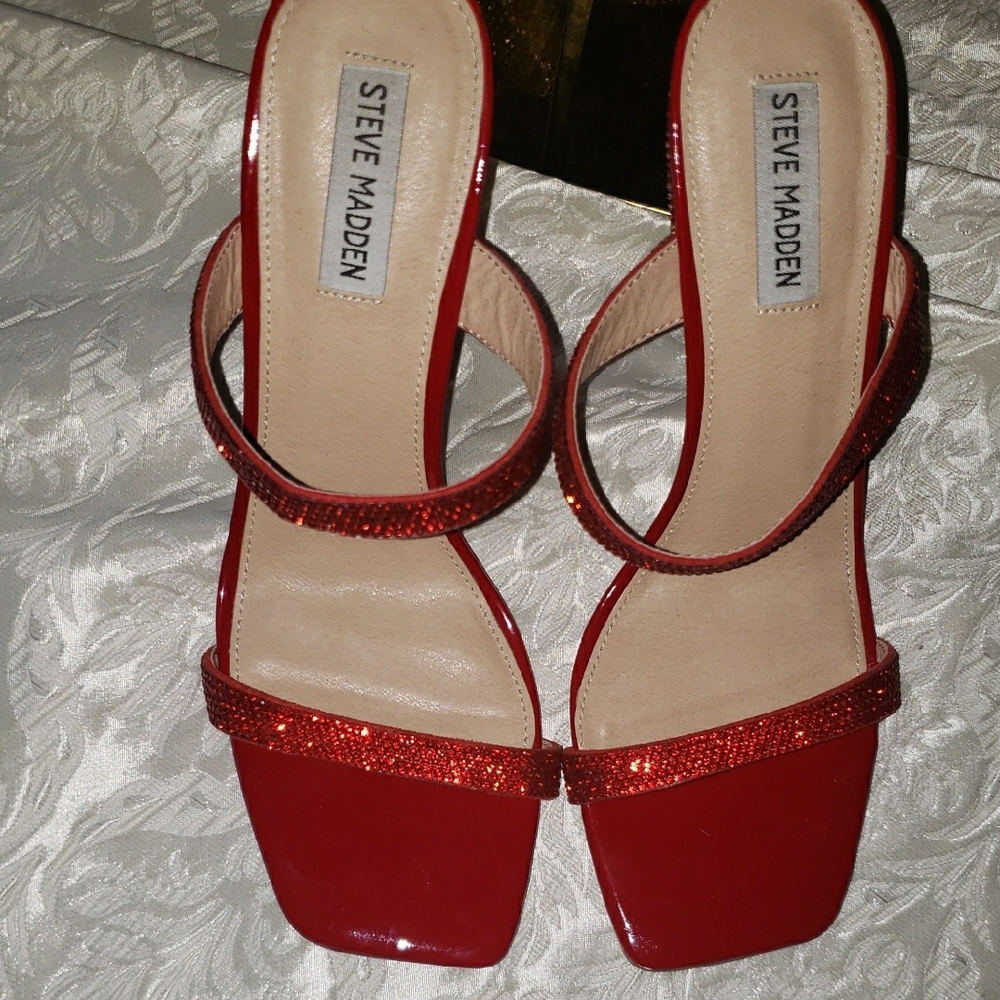 Steve Madden Red Strappy Heels - Picture 2 of 5